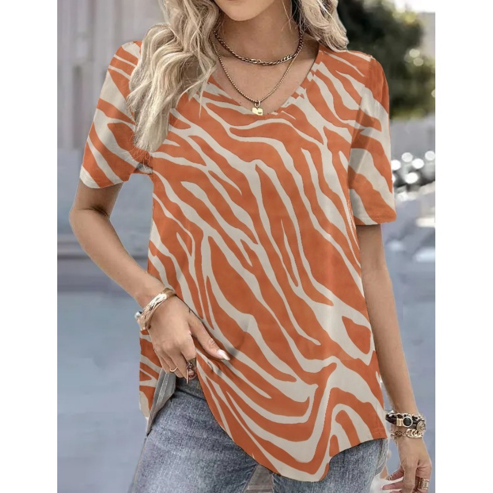 European And American-style Casual Striped Printed Womens Workwear Top - Image 2